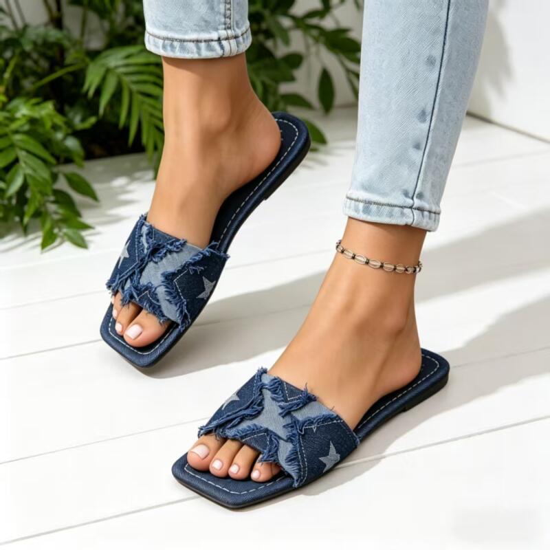 Sewing Expert - Y2K Denim Strap Flat Heel Sandals