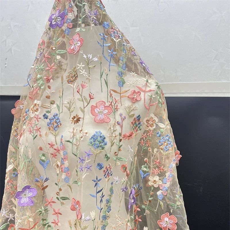 3D Floral Embroidered Tulle Fa - Textile And Sewing Materials review and price
