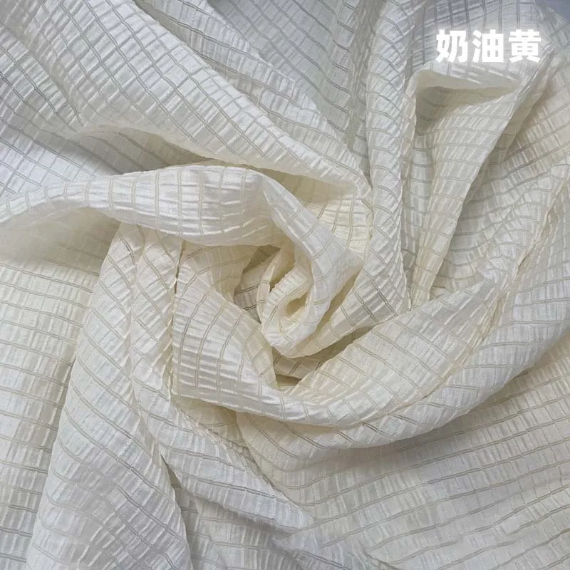 Cream Yellow Checkered Fabric  - Textile And Sewing Materials review and price