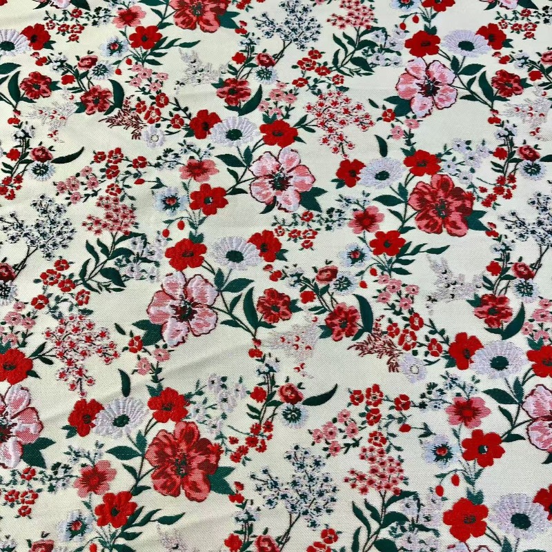 Red Small Floral Jacquard Fabr - Vintage Sewing Textile review and price